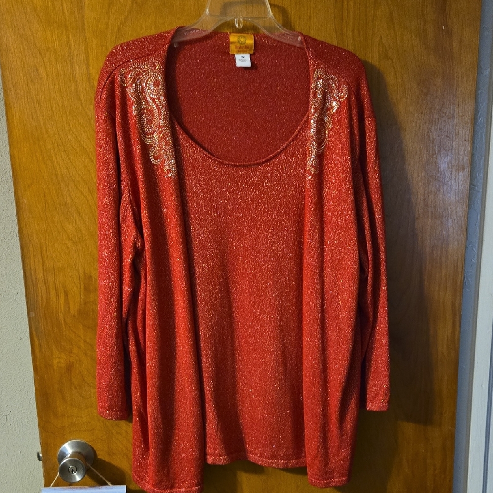 Red Glittery Long Sleeve Top 2X: 2XA